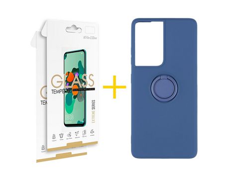 Pack 2 X Película de Vidrio Templado 2.5D + Funda SKYHE por Apple iPhone 15 Gel O-Ring Azul