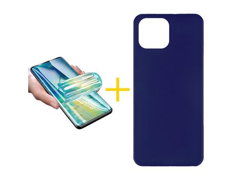 Pack 1 X Película de Vidrio Templado Hidrogel + Funda GANDY por Apple iPhone 15 Pro Silicona Líquida Azul