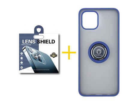 Pack 1 X Película de Cámara trasera + Funda GANDY por Apple iPhone 15 Pro Gel Bumper con Anillo Azul