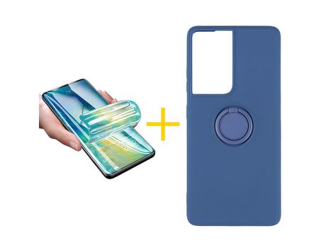 Pack 1 X Película de Vidrio Templado Hidrogel + Funda GANDY por Apple iPhone 15 Pro Gel O-Ring Azul