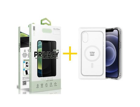 Pack 1 X Película de Vidrio Templado Antiespia + Funda GANDY por Apple iPhone 15 Pro Max Compatible con Magsafe Magnético Incoloro Clear