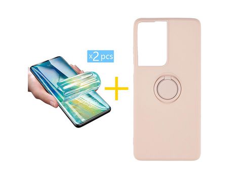 Pack 2 X Película de Vidrio Templado Hidrogel + Funda GANDY por Apple iPhone 15 Pro Gel O-Ring Rosa Pastel