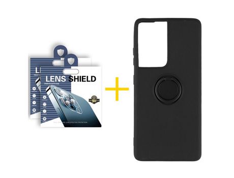 Pack 2 X Película de Cámara trasera + Funda GANDY por Apple iPhone 15 Pro Max Gel O-Ring Negro