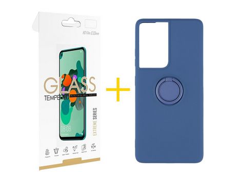 Pack 1 X Película de Vidrio Templado 2.5D + Funda GANDY por Apple iPhone 15 Pro Max Gel O-Ring Azul