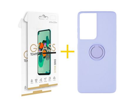 Pack 2 X Película de Vidrio Templado 2.5D + Funda SKYHE por Apple iPhone 15 Pro Max Gel O-Ring Roxo