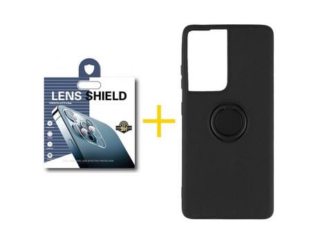 Pack 1 X Película de Cámara trasera + Funda GANDY por Apple iPhone 15 Pro Max Gel O-Ring Negro