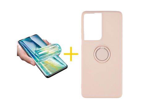 Pack 1 X Película de Vidrio Templado Hidrogel + Funda SKYHE por Apple iPhone 15 Plus Gel O-Ring Rosa Pastel
