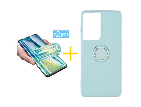 Pack 2 X Película de Vidrio Templado Hidrogel + Funda SKYHE por Apple iPhone 15 Gel O-Ring Verde-Auga