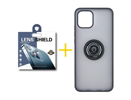 Pack 1 X Película de Cámara trasera + Funda GANDY por Apple iPhone 15 Pro Gel Bumper con Anillo Negro