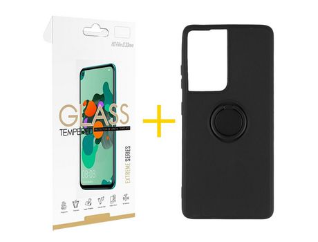Pack 1 X Película de Vidrio Templado 2.5D + Funda SKYHE por Apple iPhone 15 Pro Max Gel O-Ring Negro