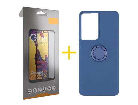 Pack 1 X Película de Vidrio Templado Full + Funda SKYHE por Apple iPhone 15 Plus Gel O-Ring Azul