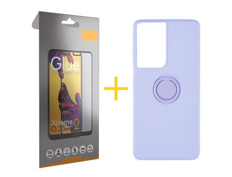 Pack 1 X Película de Vidrio Templado Full + Funda SKYHE por Apple iPhone 15 Plus Gel O-Ring Roxo