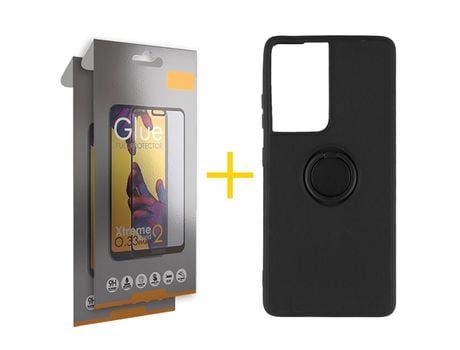 Pack 2 X Película de Vidrio Templado Full + Funda GANDY por Apple iPhone 15 Pro Gel O-Ring Negro