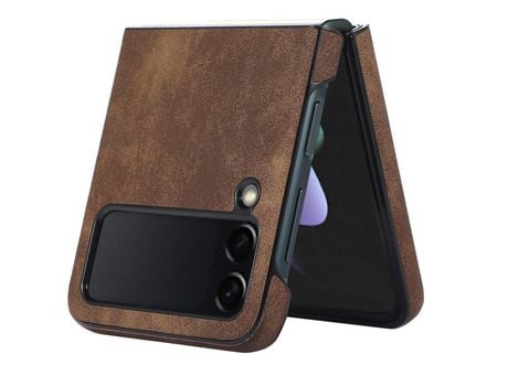 Funda para Samsung Galaxy Z Flip 3 5G Piel Sintética Retro Marrón