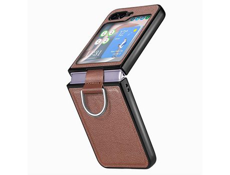 Funda para Samsung Galaxy Z Flip 5 5G JUNSUNMAY Piel Sintética Marrón
