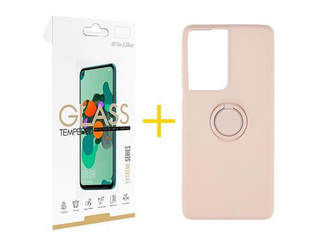 Pack 1 X Película de Vidrio Templado 2.5D + Funda SKYHE por Apple iPhone 15 Gel O-Ring Rosa Pastel