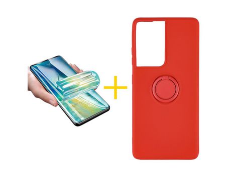 Pack 1 X Película de Vidrio Templado Hidrogel + Funda SKYHE por Apple iPhone 15 Pro Gel O-Ring Rojo