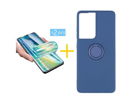 Pack 2 X Película de Vidrio Templado Hidrogel + Funda SKYHE por Apple iPhone 15 Pro Max Gel O-Ring Azul