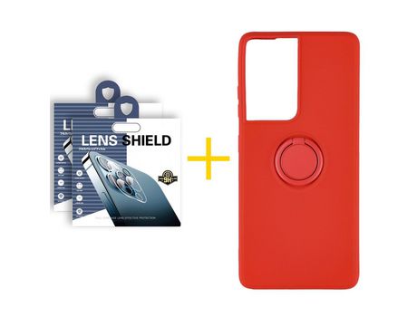 Pack 2 X Película de Cámara trasera + Funda GANDY por Apple iPhone 15 Pro Gel O-Ring Rojo