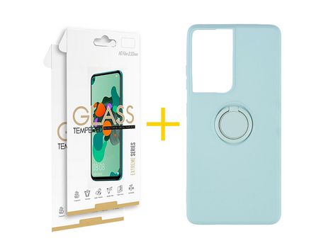Pack 2 X Película de Vidrio Templado 2.5D + Funda GANDY por Apple iPhone 15 Gel O-Ring Verde-Auga