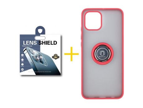 Pack 1 X Película de Cámara trasera + Funda GANDY por Apple iPhone 15 Pro Gel Bumper con Anillo Rojo