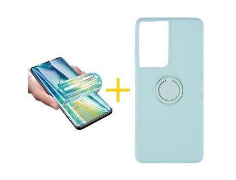 Pack 1 X Película de Vidrio Templado Hidrogel + Funda GANDY por Apple iPhone 15 Pro Gel O-Ring Verde-Auga