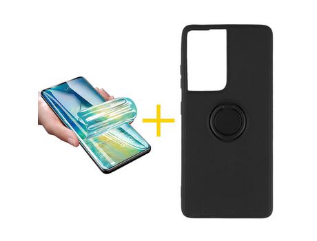Pack 1 X Película de Vidrio Templado Hidrogel + Funda GANDY por Apple iPhone 15 Pro Gel O-Ring Negro