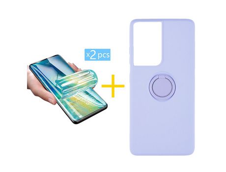 Pack 2 X Película de Vidrio Templado Hidrogel + Funda GANDY por Apple iPhone 15 Pro Gel O-Ring Roxo