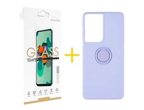 Pack 1 X Película de Vidrio Templado 2.5D + Funda GANDY por Apple iPhone 15 Pro Gel O-Ring Roxo