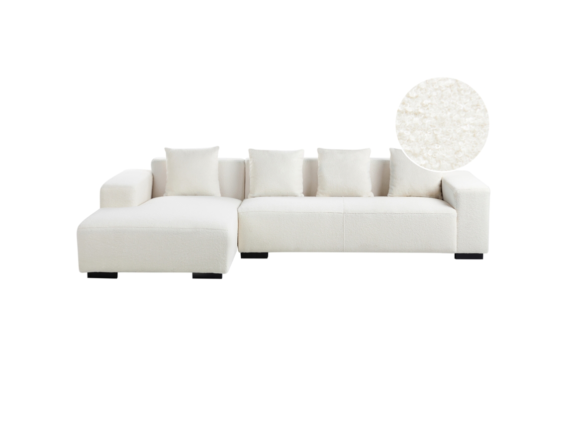 Sofá Esquinero Beliani Lungo de Bouclé Blanco 285x160x62