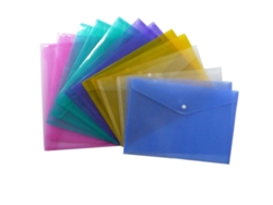 10 Bolsas De Archivo A4 De Pp Transparentes Con Botón De Presión Coloridas