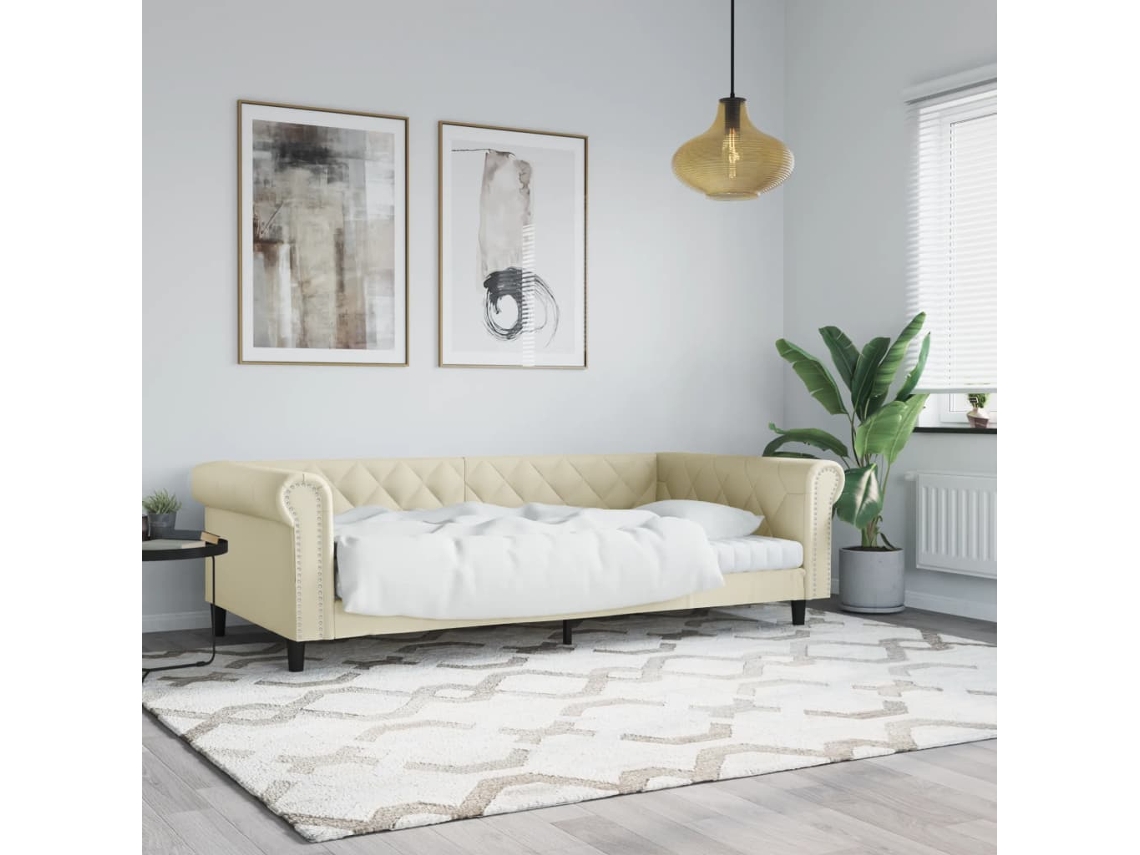 Sofá Cama Cuero Sintético Color Crema 100x200 Cm