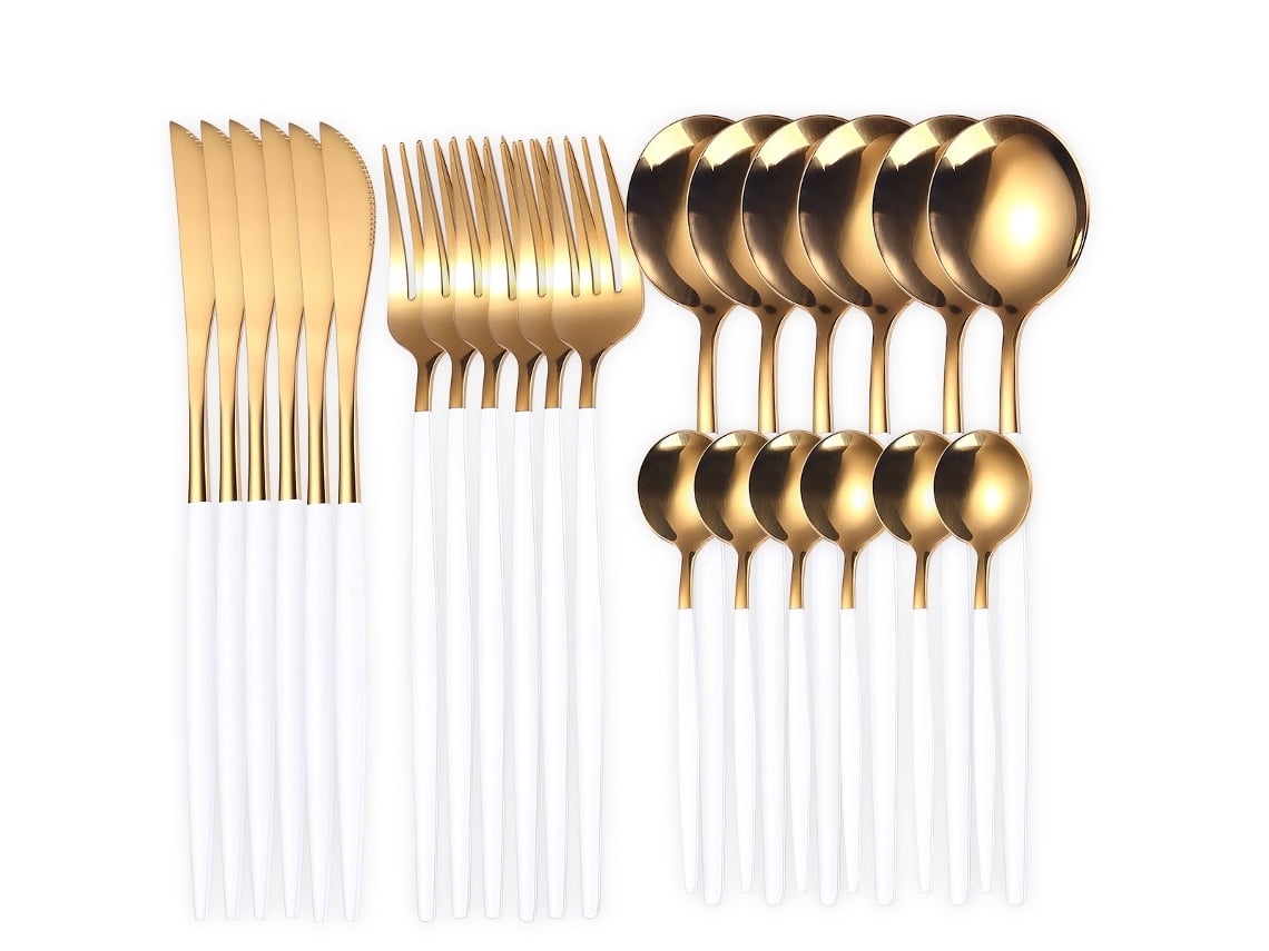 Juego de cubiertos Yunzii de acero inoxidable de 24 piezas para restaurantes familiares, color blanco