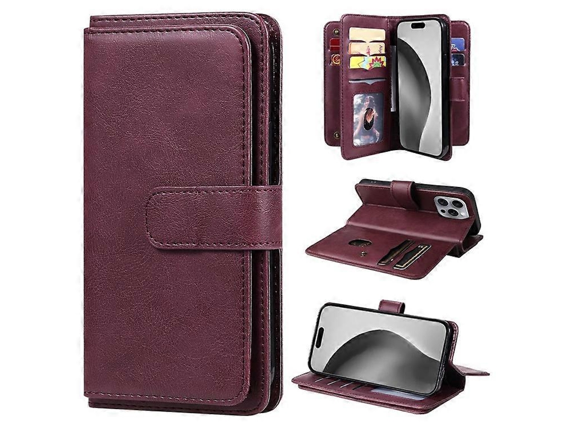 Funda De Cuero Antiarañazos Kt Serie 1 Multifuncional Compatible Con Iphone 16 Pro Max Con 10 Ranuras Para Tarjetas