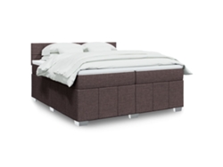 Cama Box Spring Con Colchón Tela Marrón Oscuro 200x200 Cm