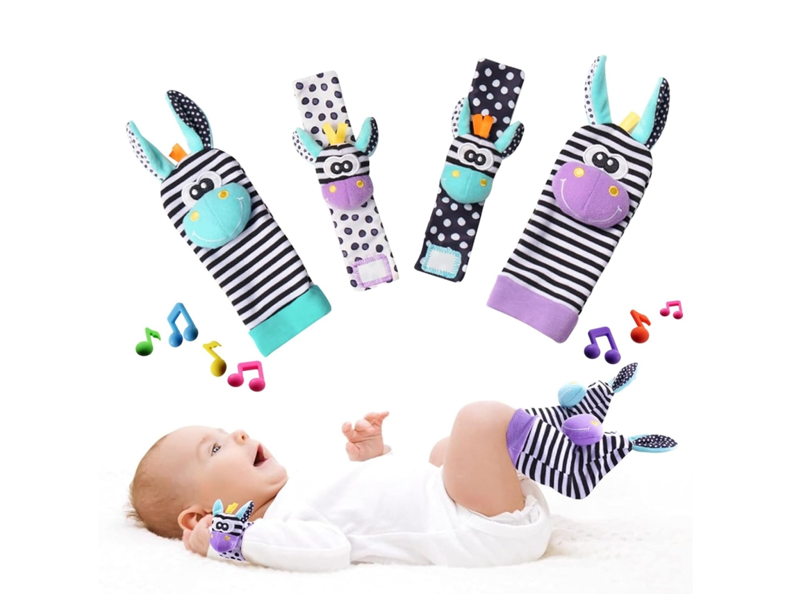 Henten Home Calcetines Para Bebé Y Pulseras Sonajero Lindos Juguetes Para Animales (2 Pulseras Y 2 Calcetines)