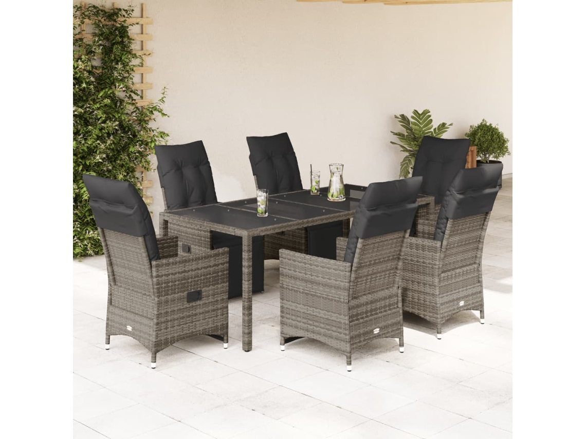 Conjunto de bistró de jardín con cojines de mimbre gris, Dkd Home Decor