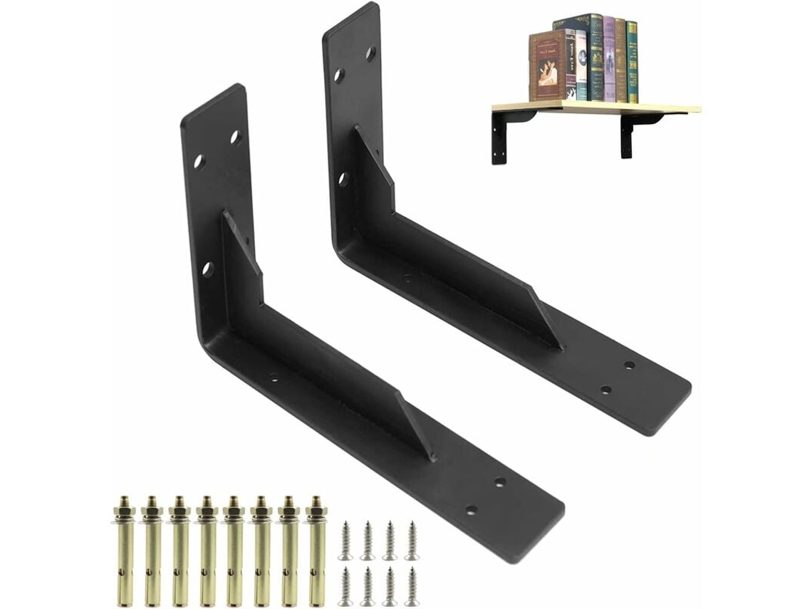VVJIJILLY 2 Suportes De Prateleira 290mm Carga Até 150kg Preto Com Parafusos