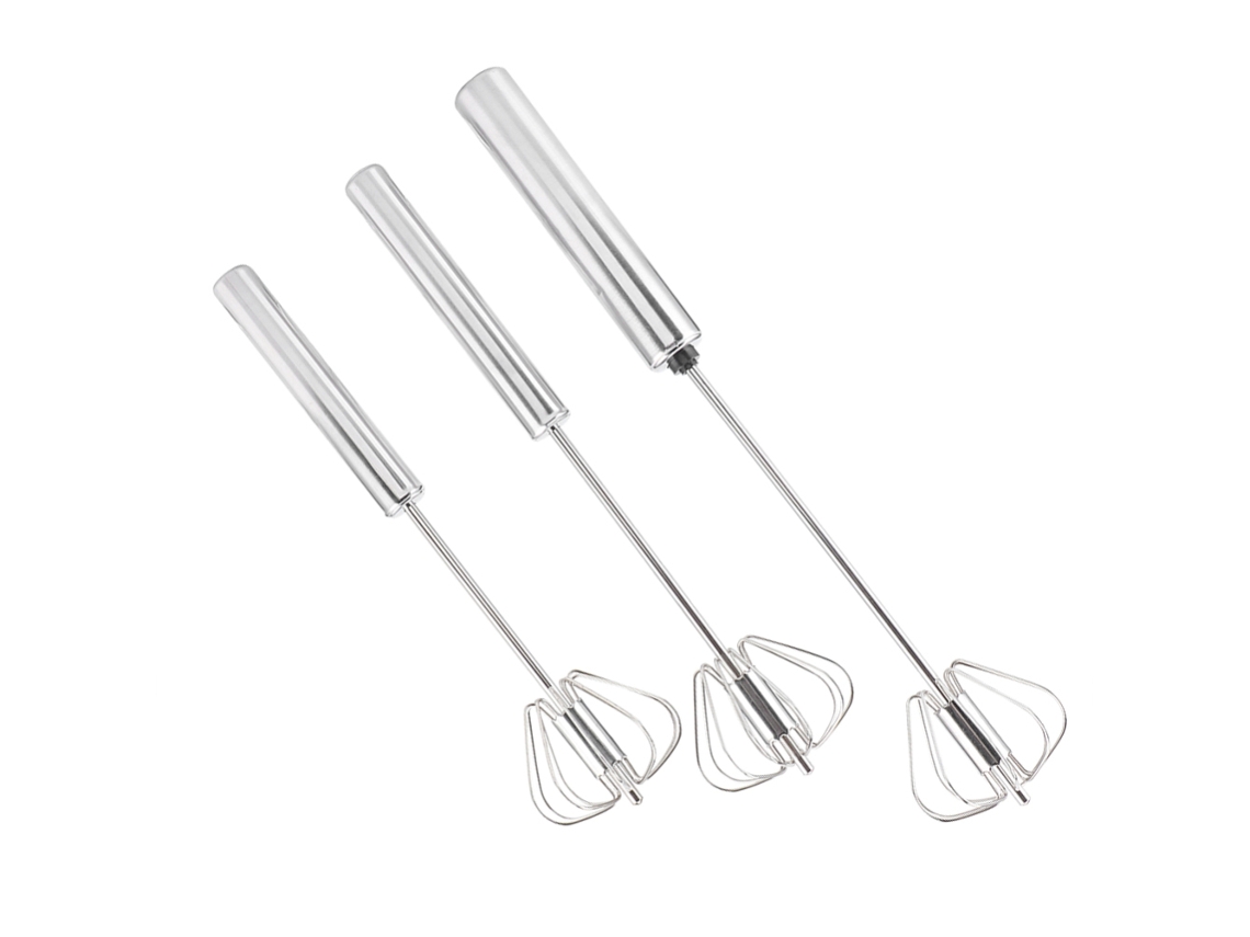 Tres batidores semiautomáticos, batidor manual rotatorio a presión para batir crema y huevos en repostería, fabricado en acero inoxidable Sstrwgood