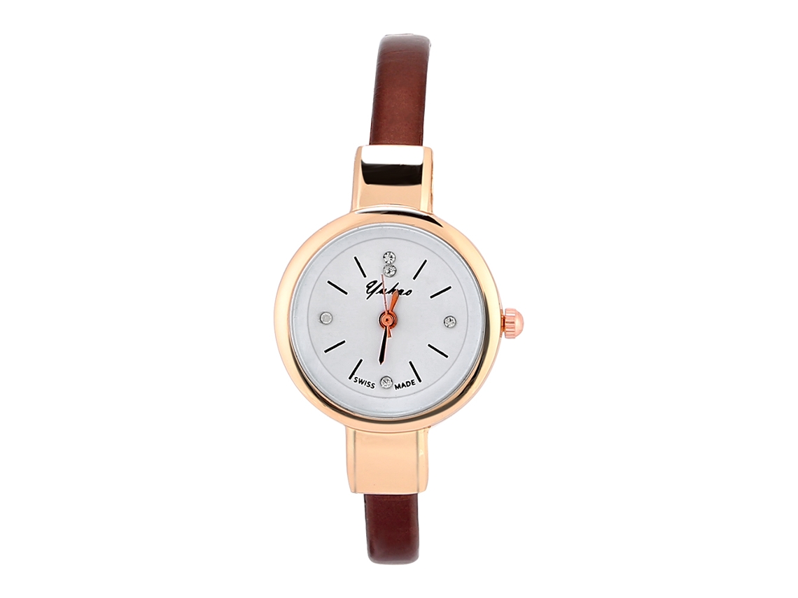 Reloj De Pulsera Analógico De Cuarzo Para Mujer Con Correa De Pu, Redondo, Marrón, Elegante E Informal.