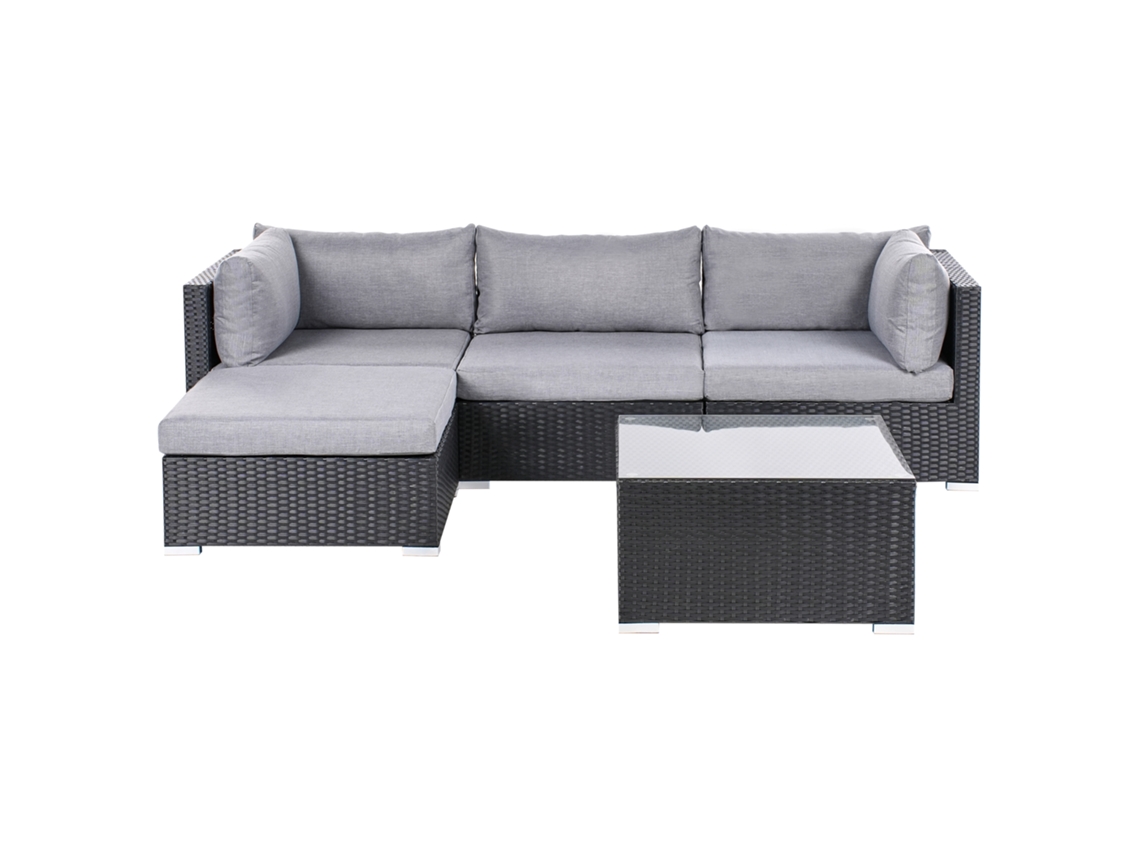 Conjunto De Exterior Com Mesa De Centro Beliani Sano De Ratan Sintético Preto 159x245x64