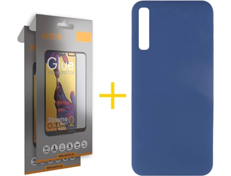 Kit Funda + 2 Protectores de Pantalla Samsung Galaxy A50 ACCETEL Full Silicona Líquida (Azul)