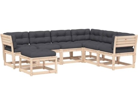 Conjunto 7 de muebles de jardín VIDAXL y cojines madera maciza pino