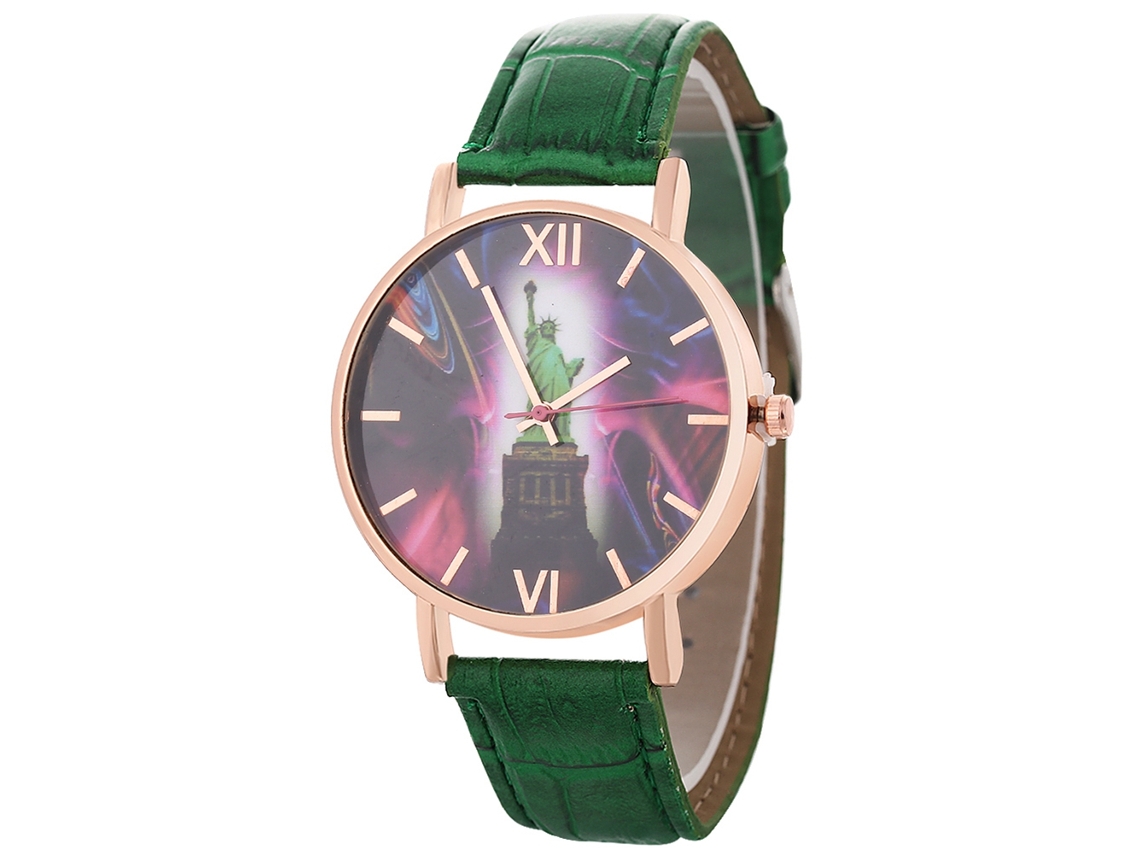 Reloj De Pulsera Sencillo Y Elegante Con Correa De Cuero Para Hombre Y Mujer - Verde