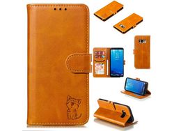 Soporte Coque Portefeuille Etui Avec Fentes Cartes Fonction Film Protection Écran Housse para Samsung Galaxy S8 Plus/S8+ HONGWE. Piel Marrón