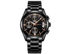 Reloj De Cuarzo Para Hombre Con Brazalete De Acero Inoxidable, Diseño Three F, Dos Zonas Horarias, Negro + Rojo + Rosa.