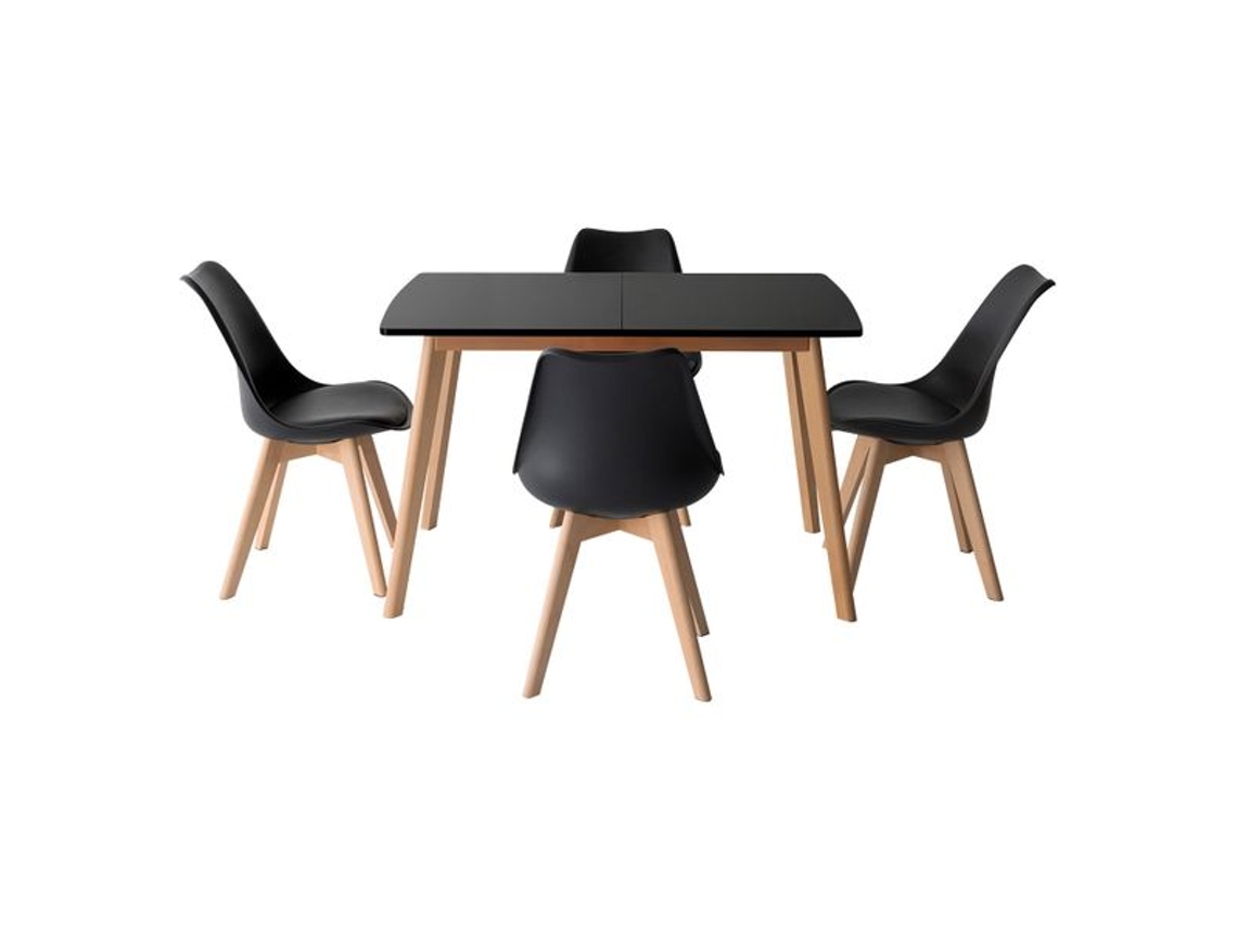 Conjunto de mesa extensible HELGA 120 / 160cm y 4 sillas NORA negro HAPPY GARDEN