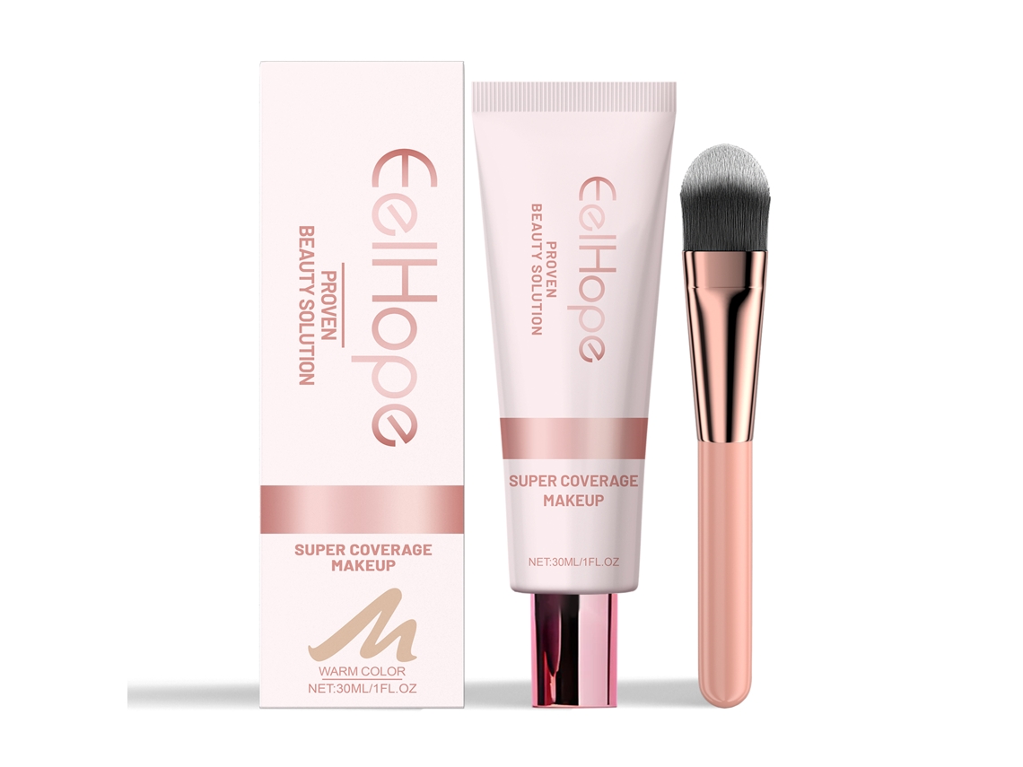 Base de maquillaje correctora con brocha, tono natural.