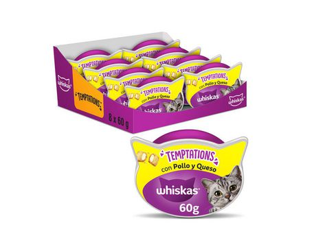 Snacks para Gatos WHISKAS Temptations Sabor Pollo y Queso 8 packs de 60g