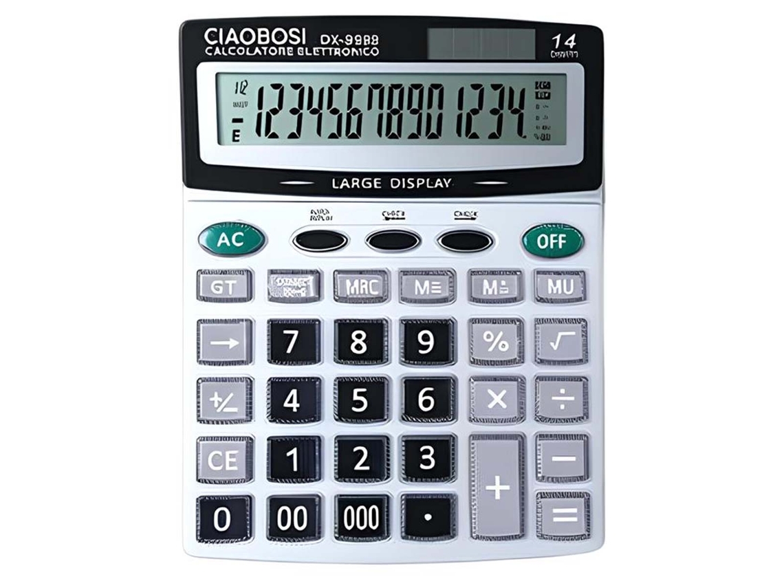 Calculadora electrónica de escritorio AVIZAR de 14 dígitos con doble fuente de alimentación - Gris